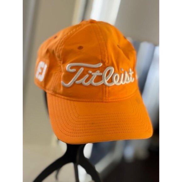 Titleist Pro V1 Golf Hat Neon Orange Adjustable Strapback Cap FJ Footjoy Nylon - Picture 2 of 10